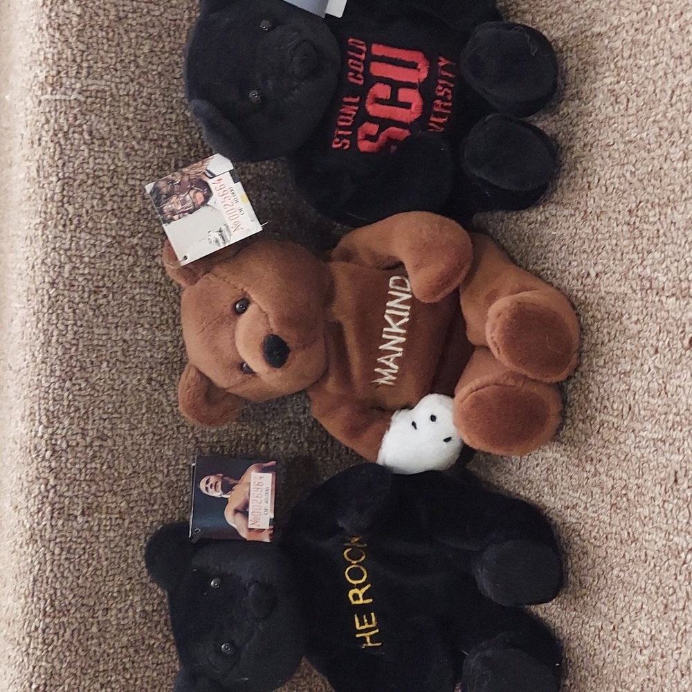 Set of Three WWE Bears- Mankind, The Rock and Stone Cold